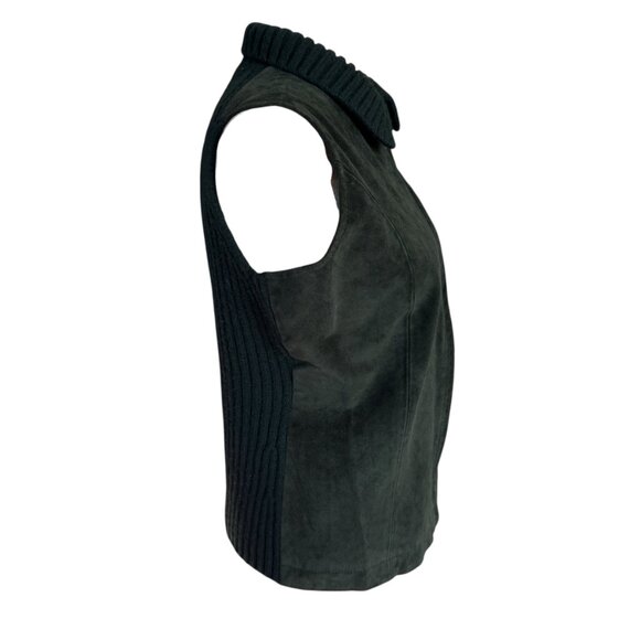 Liz Claiborne Lizsport green leather and wool sleeveless collared zip up vest S - Picture 3 of 8